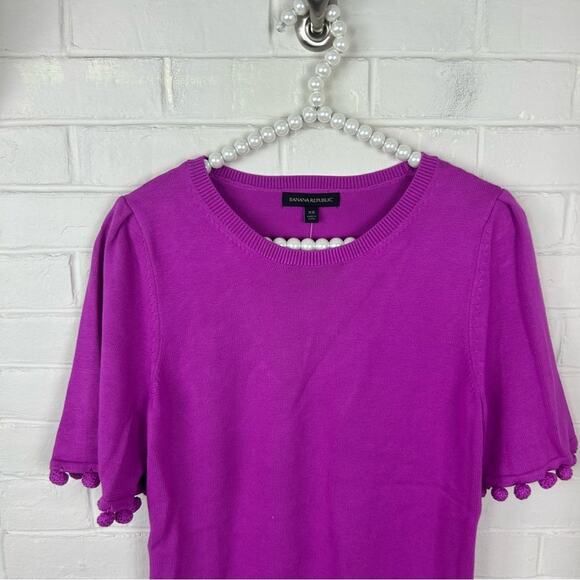 NWT Banana Republic Pink Purple Knit Pom Detail Short Sleeve Sweater Size XS - Picture 2 of 9